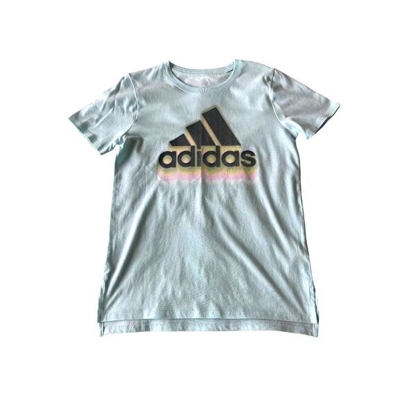 Adidas Girl's Logo Graphic Tee T Shirt Blue L *NWT - Picture 1 of 4